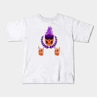 purple skull skeleton hands rock sign Kids T-Shirt